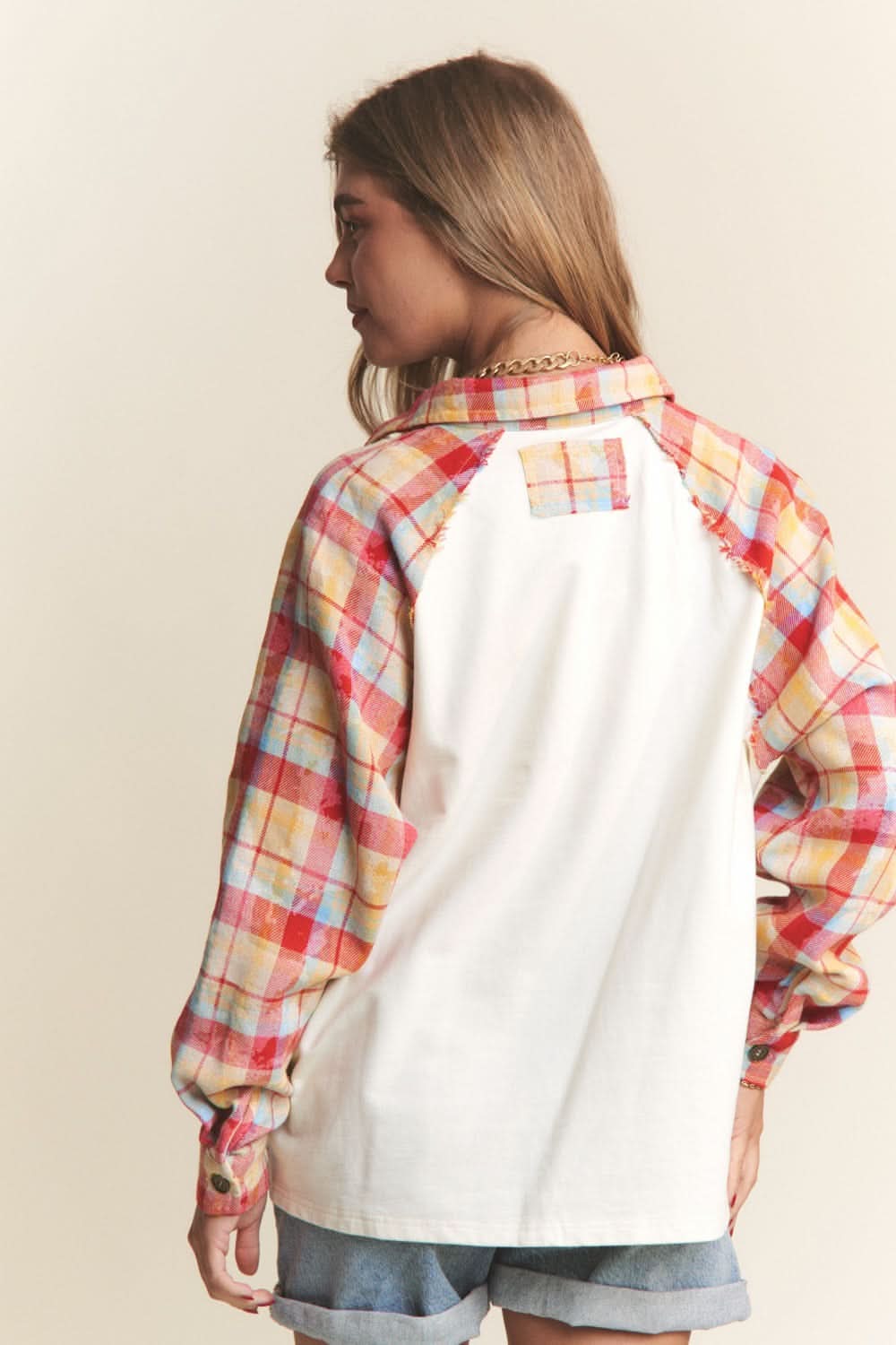 J.NNA plaid henley top - button down - Love Salve