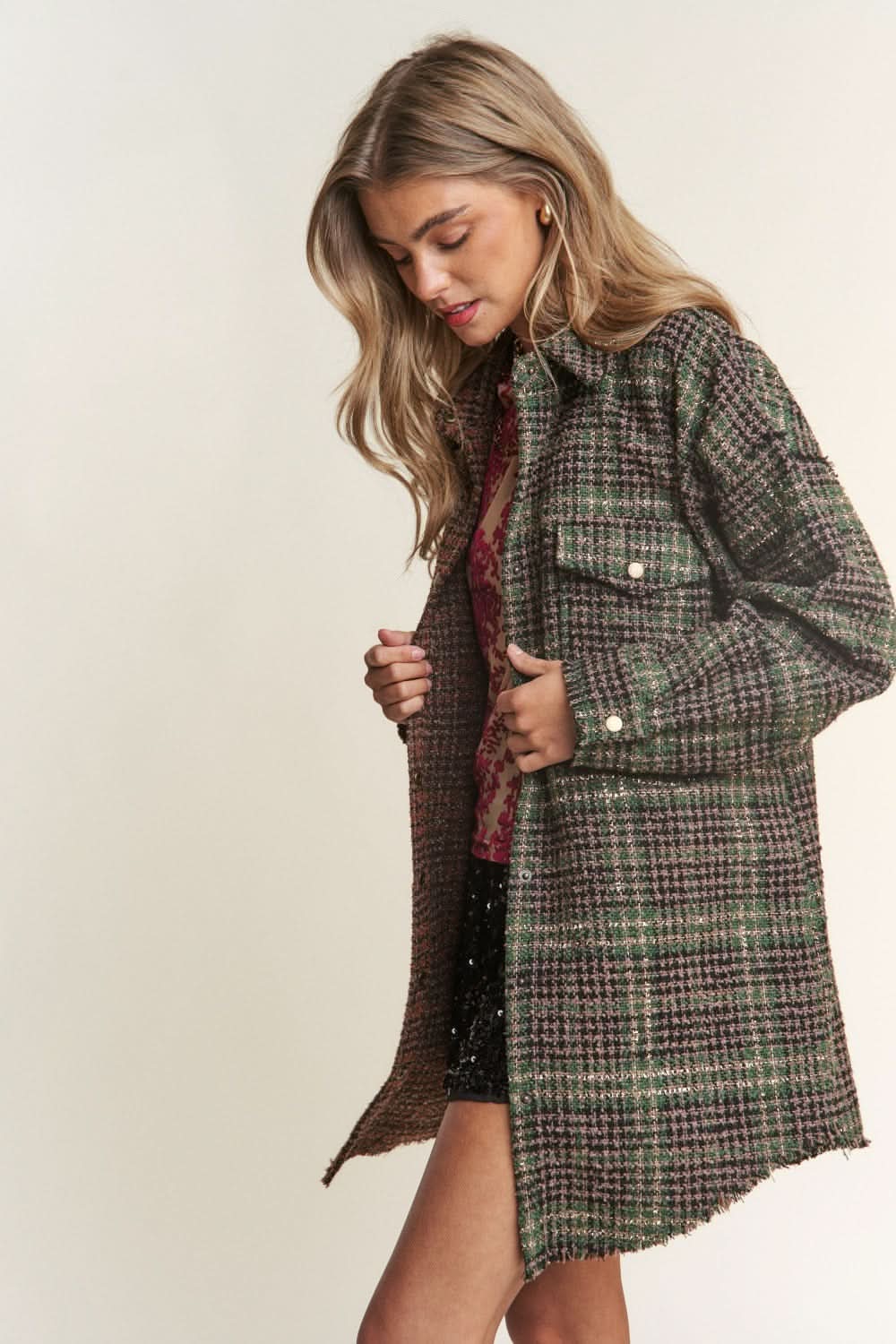 J.nna longline tweed plaid shacket - Love Salve