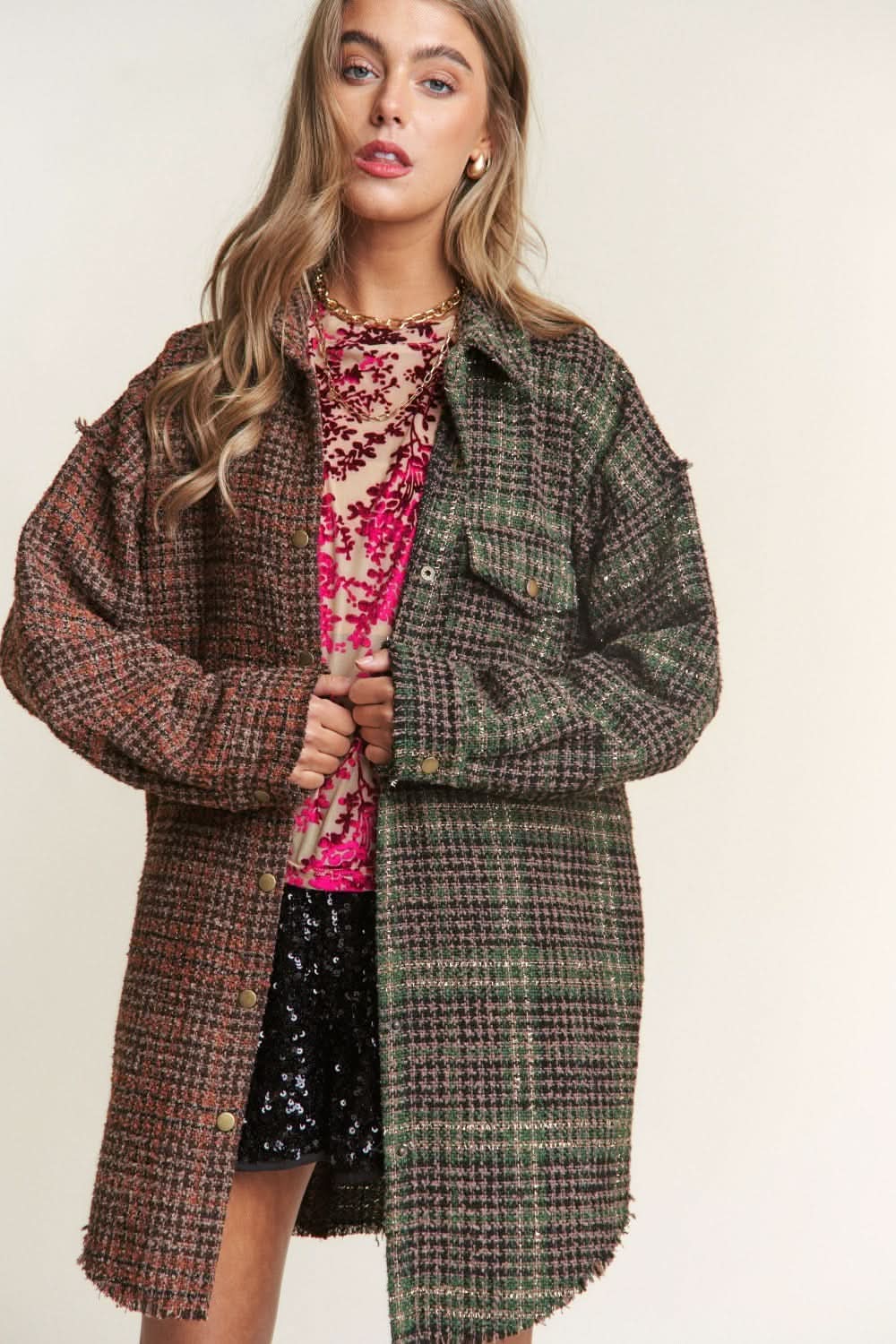 J.nna longline tweed plaid shacket - Love Salve