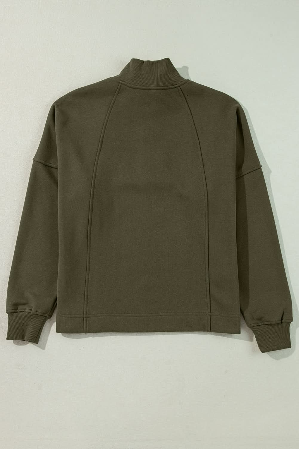 Jungle Green Zipped Neck Pullover Drop Shoulder Sweatshirt - Love Salve