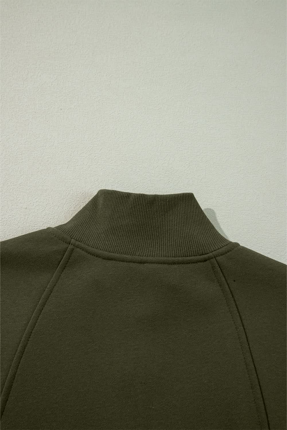 Jungle Green Zipped Neck Pullover Drop Shoulder Sweatshirt - Love Salve