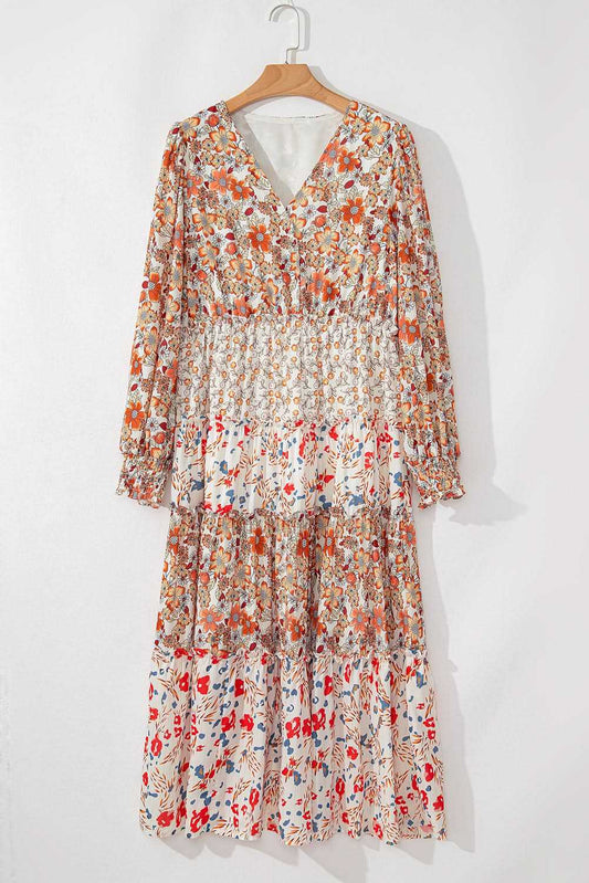 Khaki floral plus size maxi dress - Love Salve