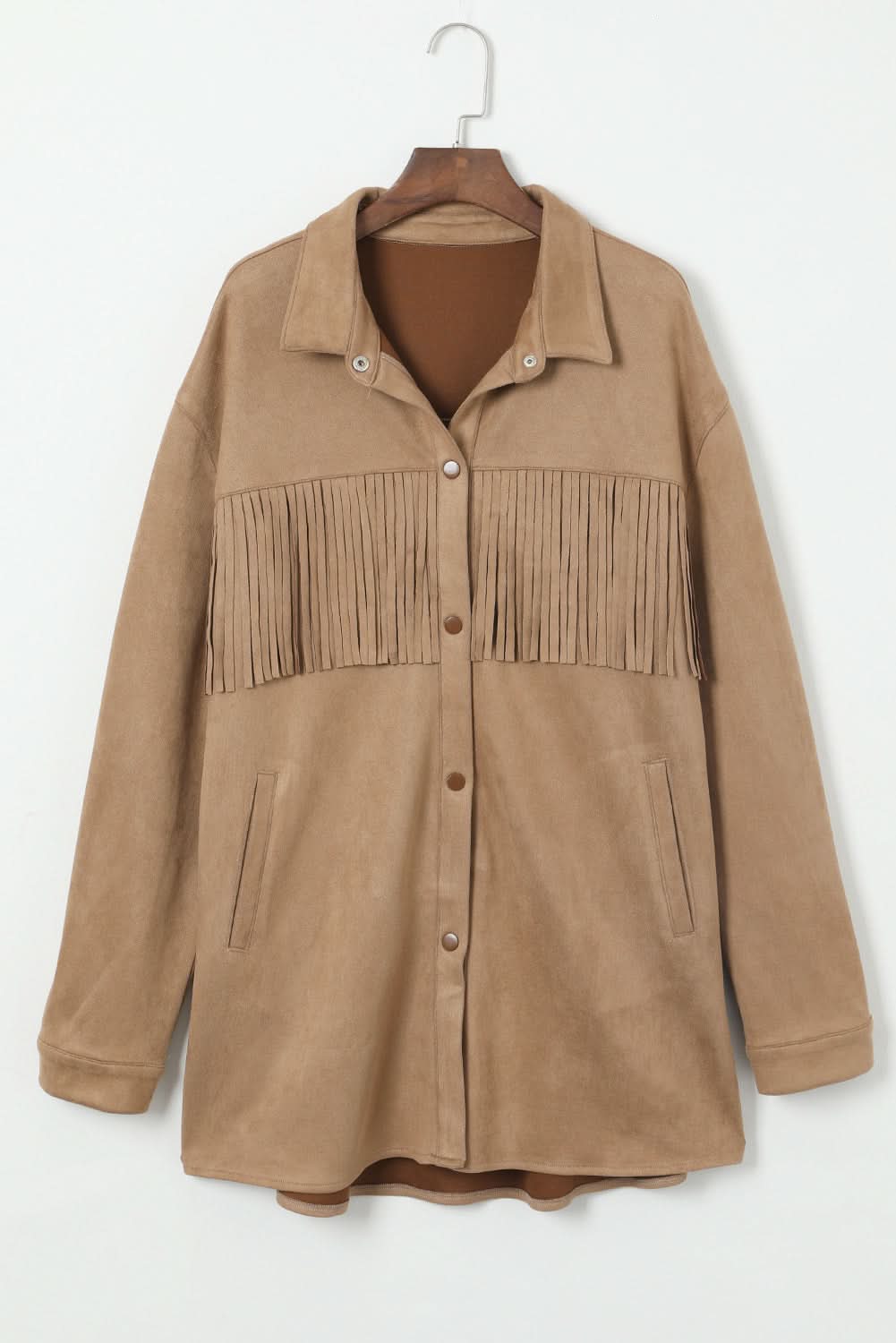 Khaki plus size suede shacket - Love Salve
