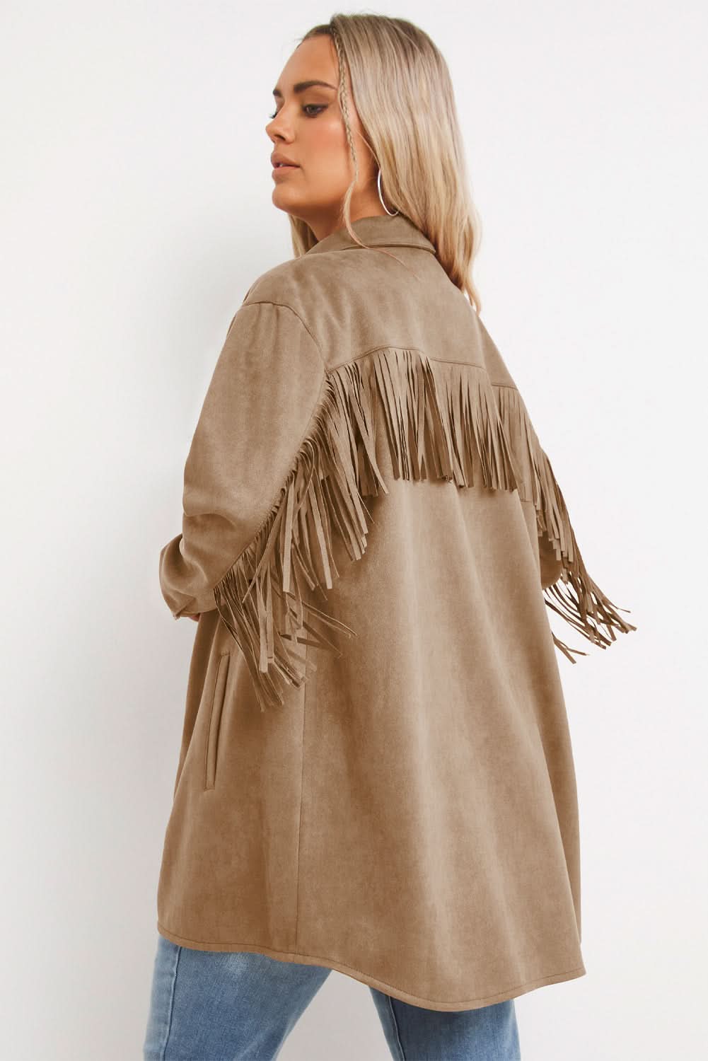 Khaki plus size suede shacket - Love Salve