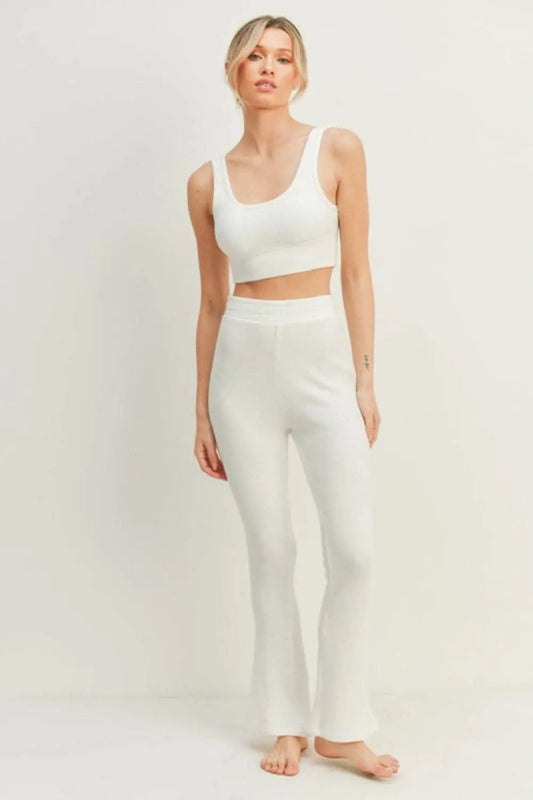 Kimberly C Waffle Tank and High Waist Flare Pants Set - Love Salve
