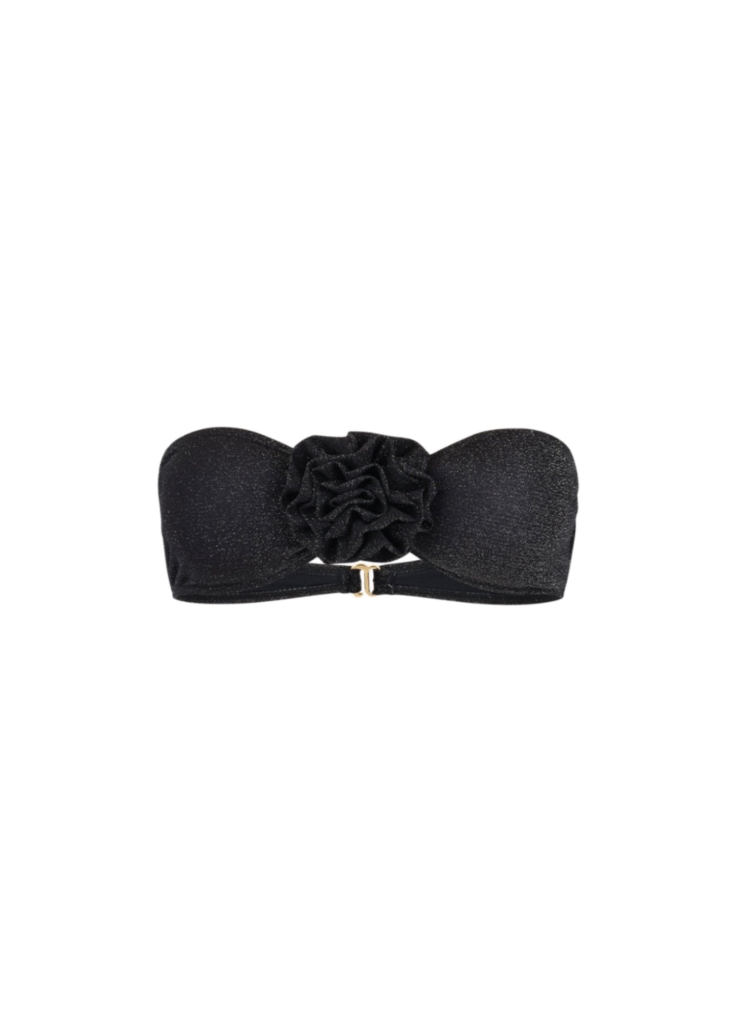 LaRosa Strapless Bikini Top with Intricate Rose Motif and Silver Lurex Detail