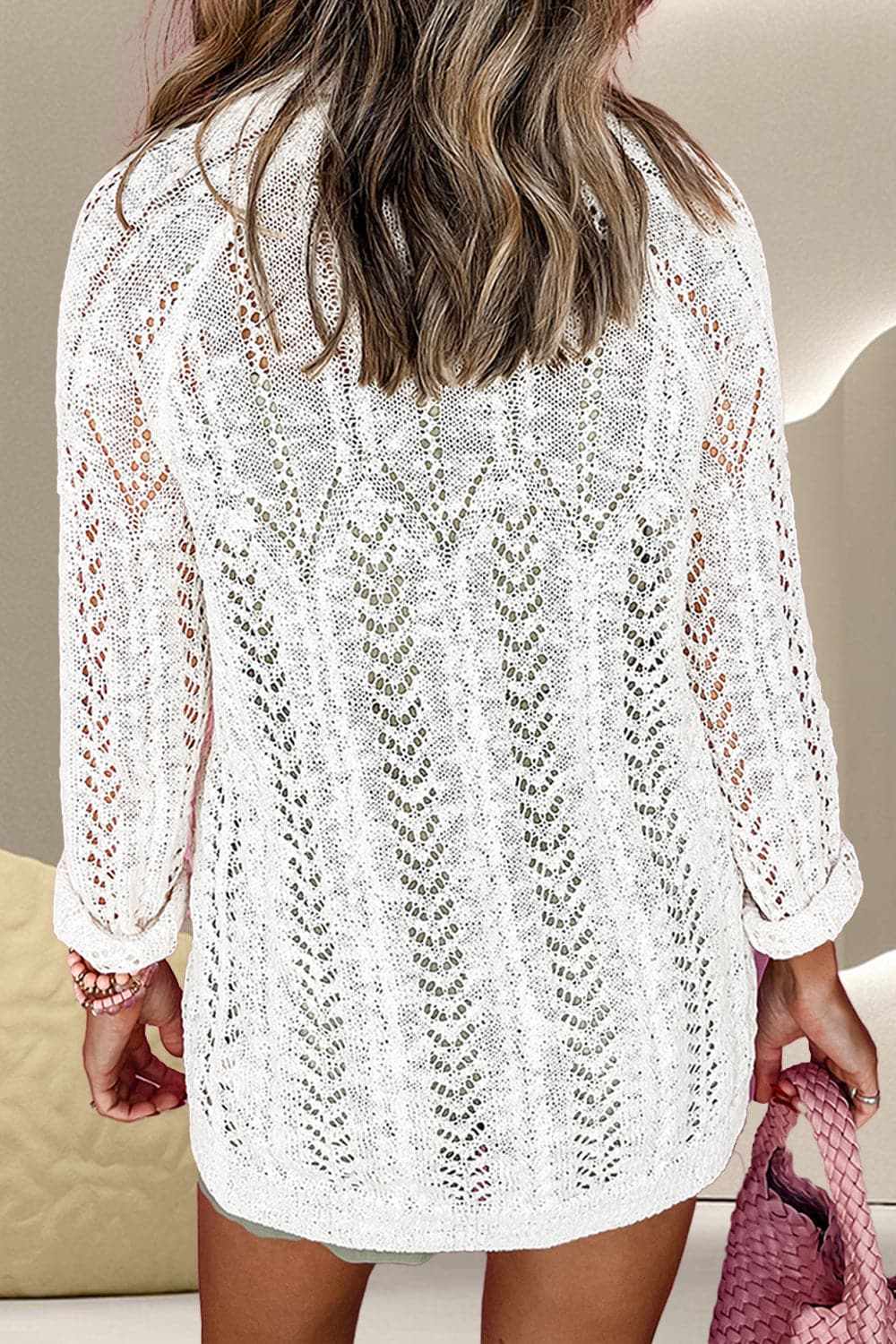 Lace-knit open cardigan - acrylic - Love Salve
