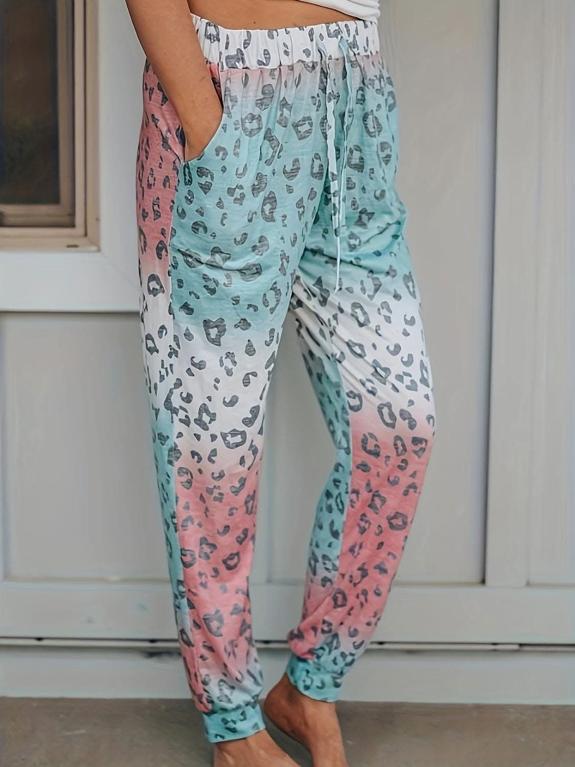 Leopard Print Drawstring Pants