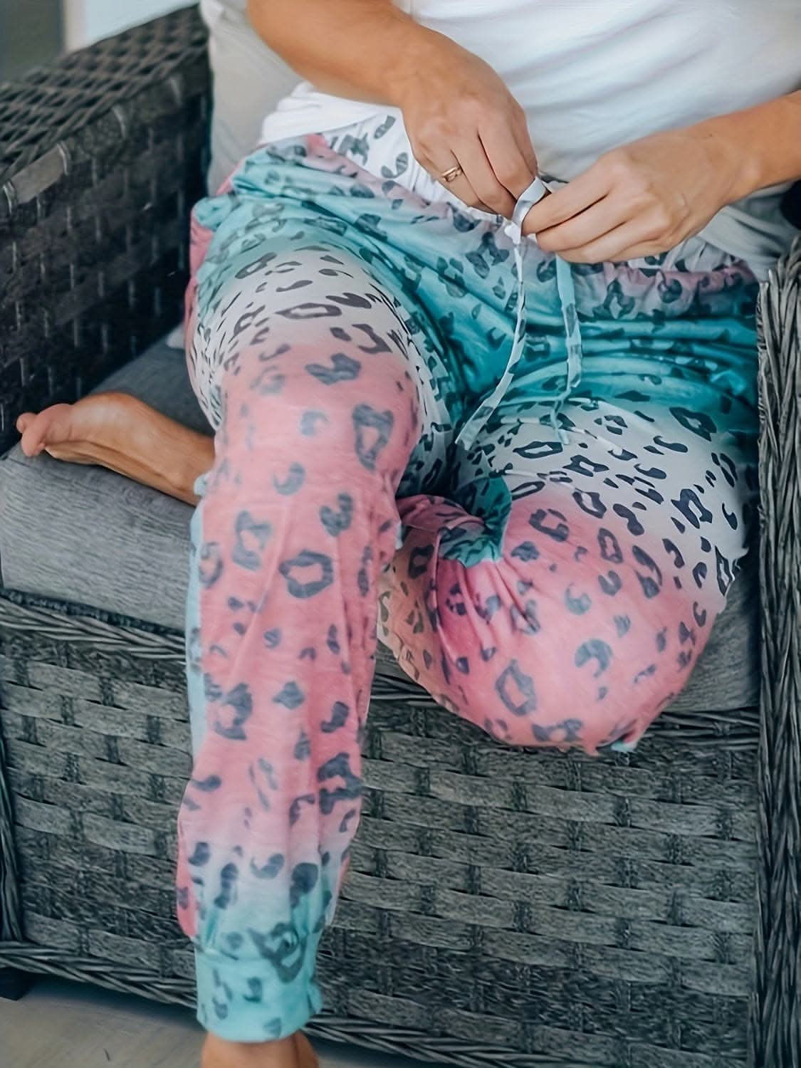 Leopard Print Drawstring Pants
