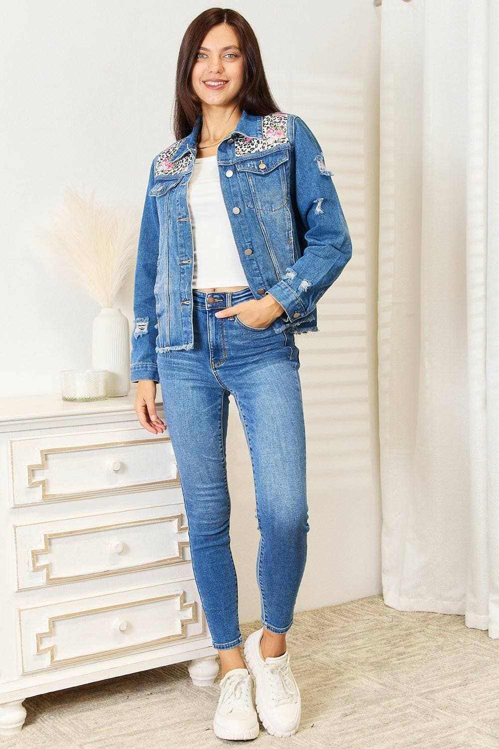 Leopard floral distressed jacket - Love Salve