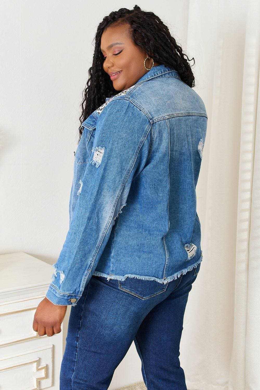 Leopard floral distressed jacket - Love Salve