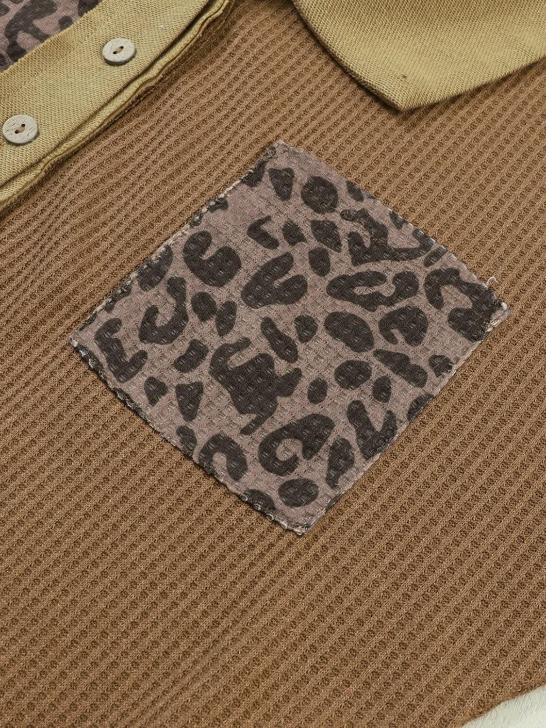 Leopard print half-button blouse - Love Salve
