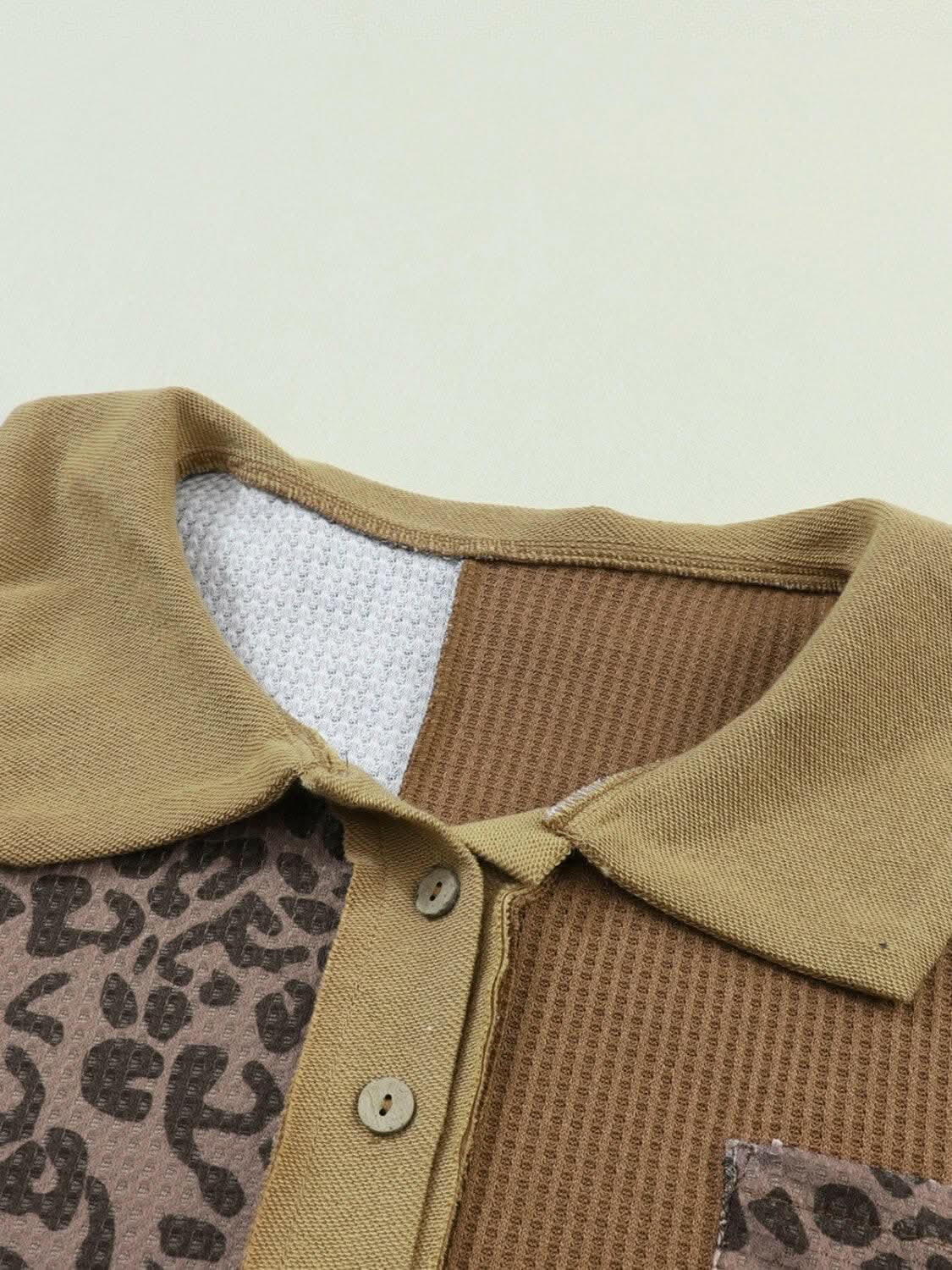 Leopard print half-button blouse - Love Salve