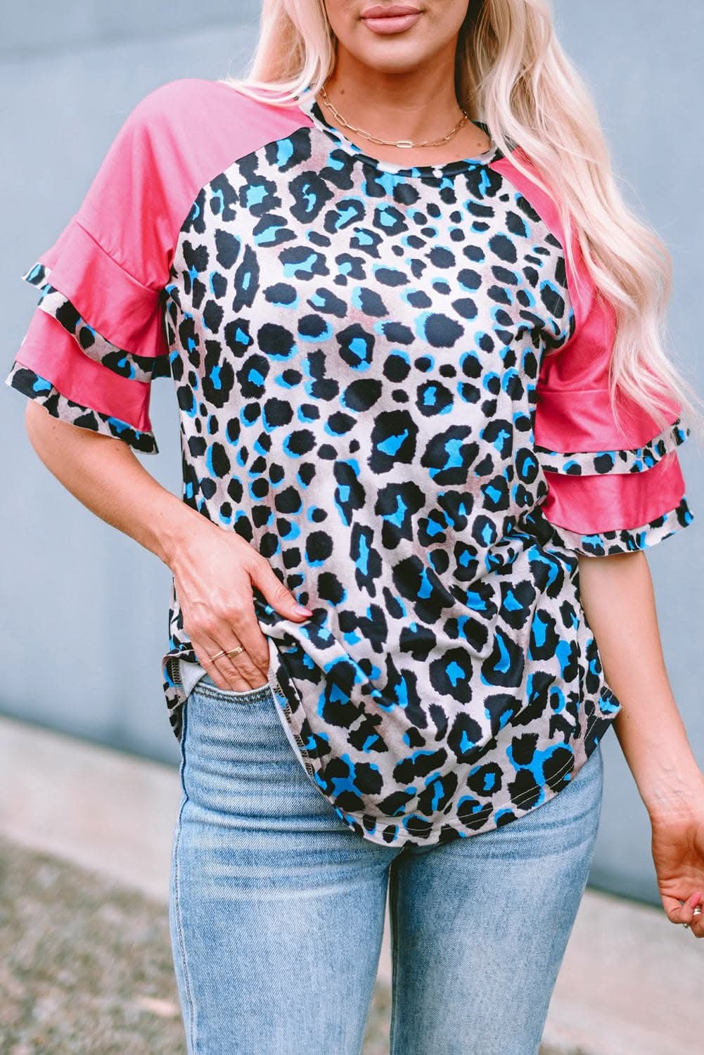 Leopard print half sleeve tee