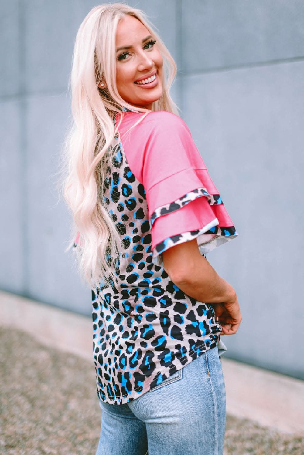 Leopard print half sleeve tee