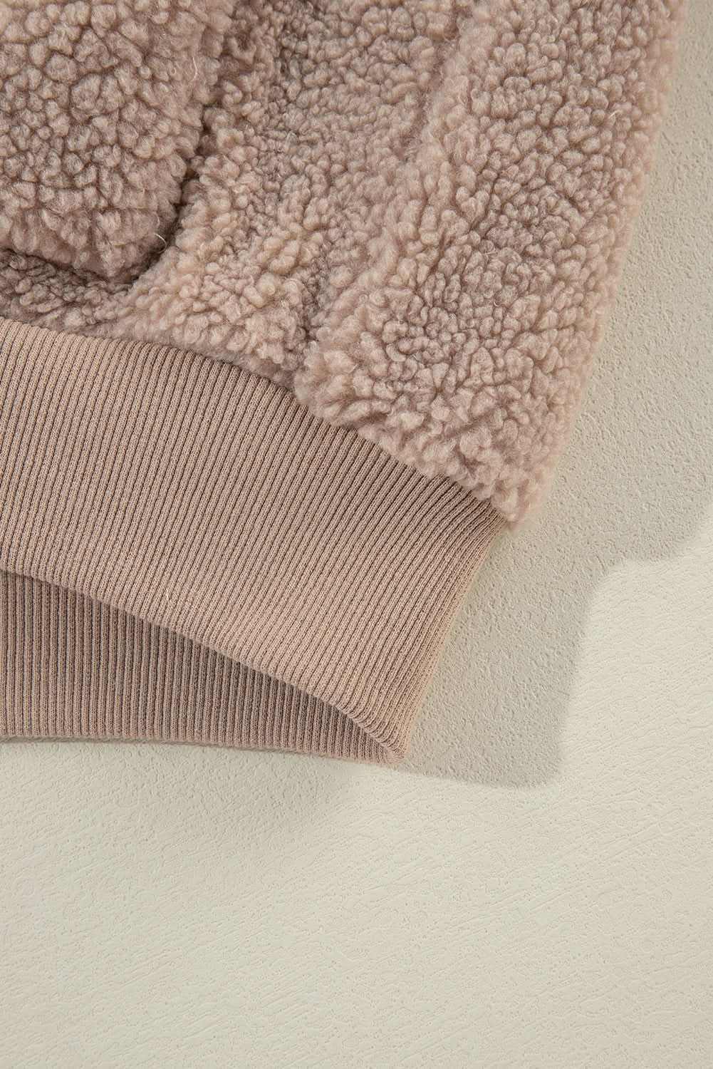 Light French Beige Zipper Pocketed Winter Fuzzy Jacket - Love Salve