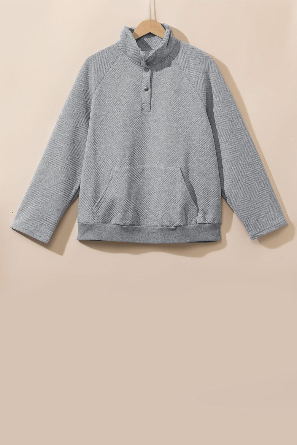 Light Grey Textured Snap Buttons Pullover Plus Size Sweatshirt - Love Salve