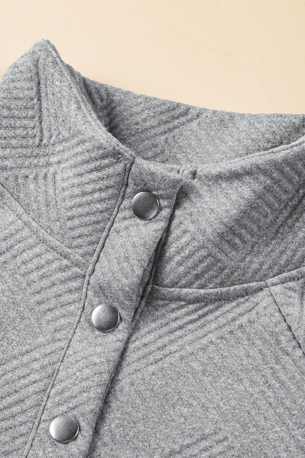 Light Grey Textured Snap Buttons Pullover Plus Size Sweatshirt - Love Salve