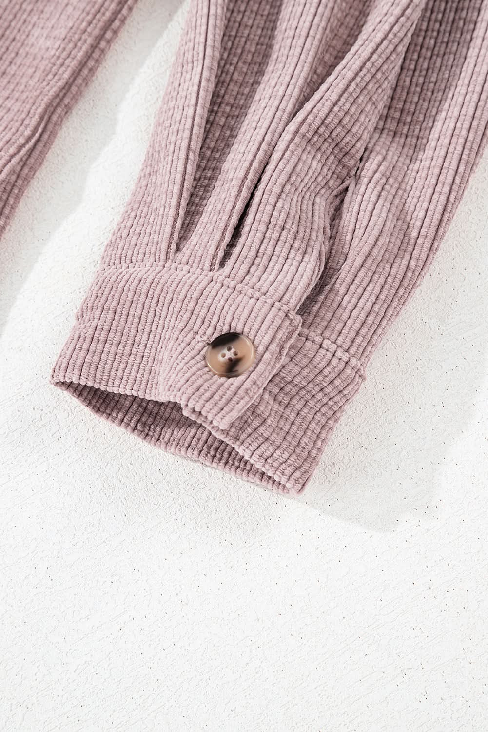 Light Pink Corduroy Flap Pocket Button Up Shacket - Love Salve
