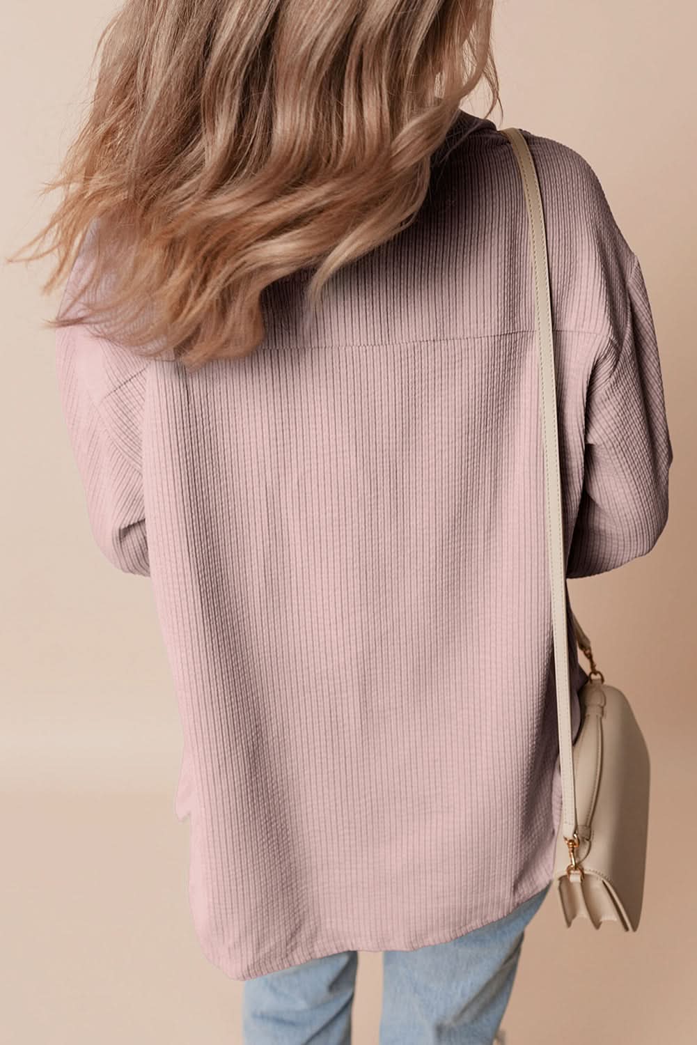 Light Pink Corduroy Flap Pocket Button Up Shacket - Love Salve