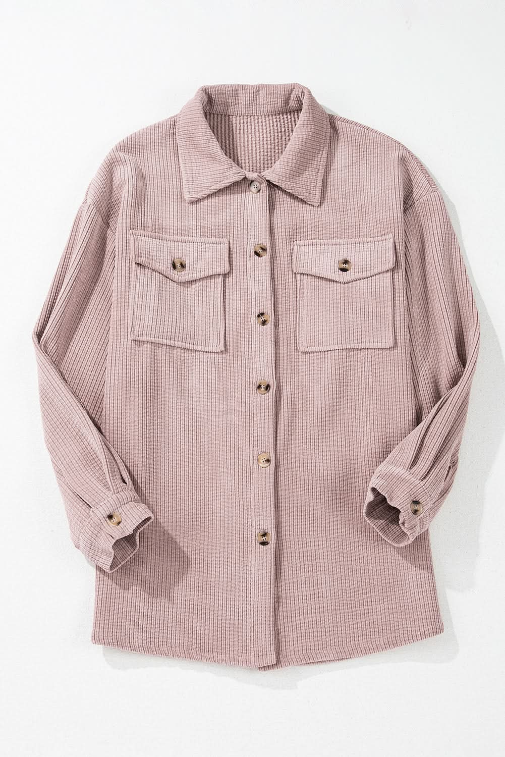 Light Pink Corduroy Flap Pocket Button Up Shacket - Love Salve