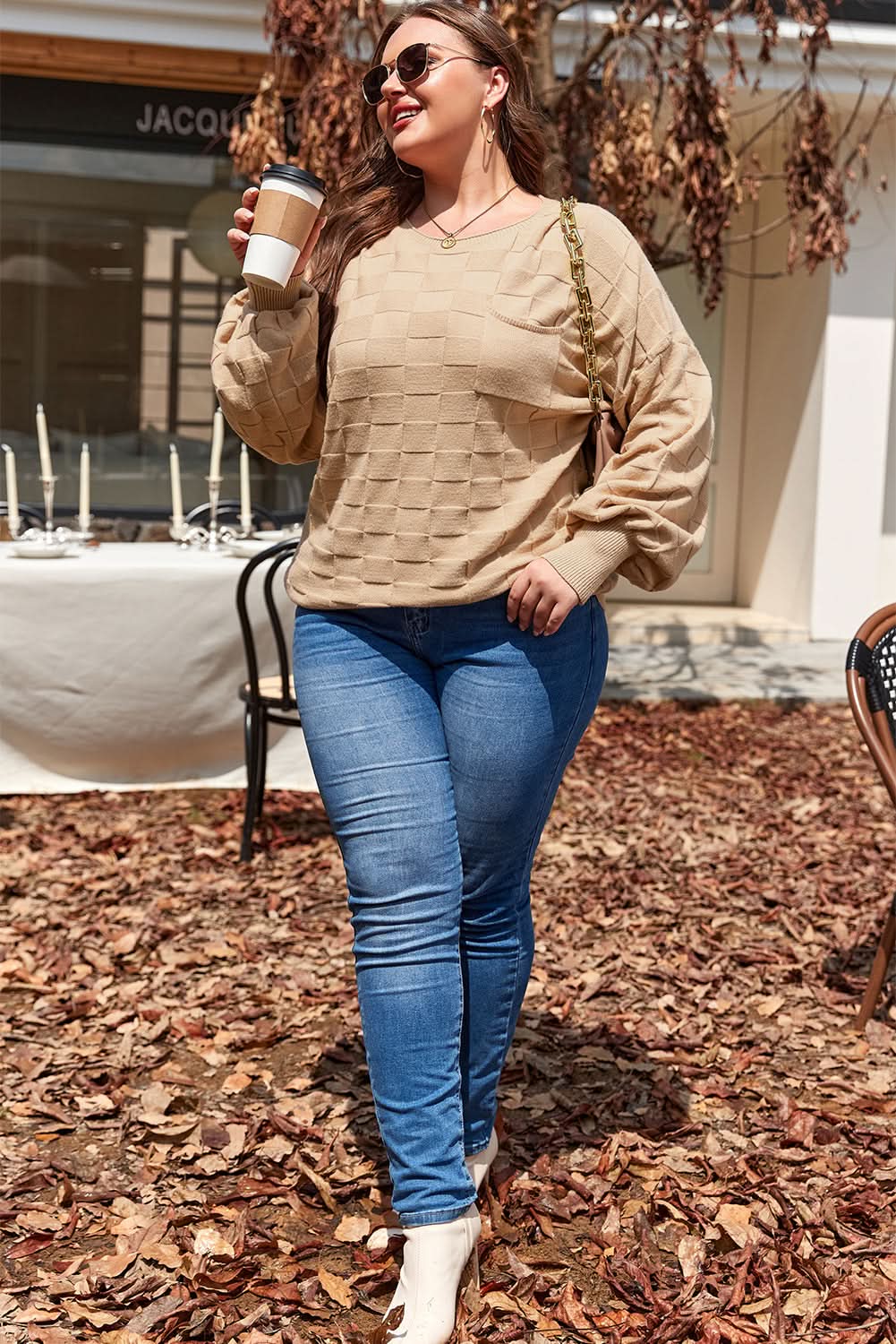 Light beige plus size knit sweater - Love Salve
