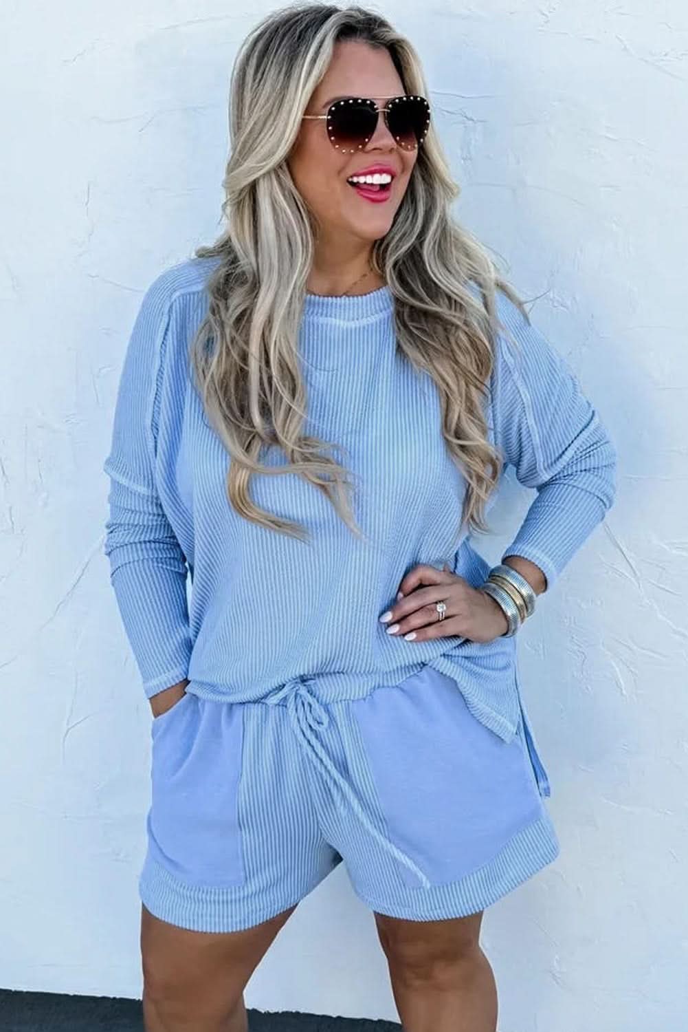 Light blue plus size lounge set - Love Salve