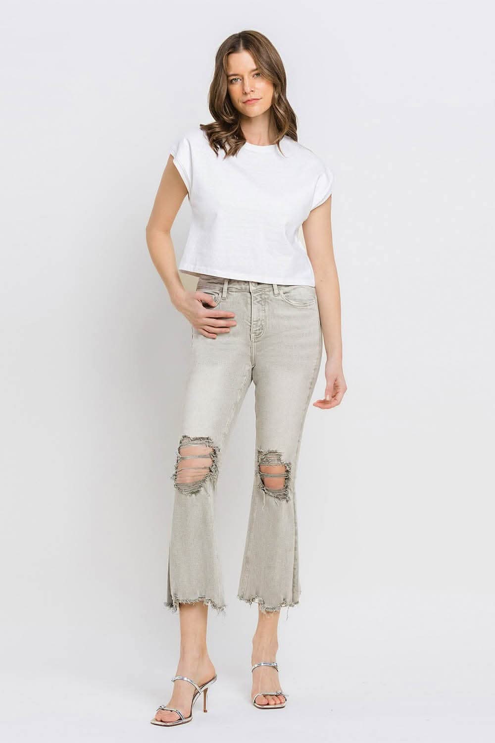 Lovervet Distressed Raw Hem Cropped Flare Jeans - Love Salve