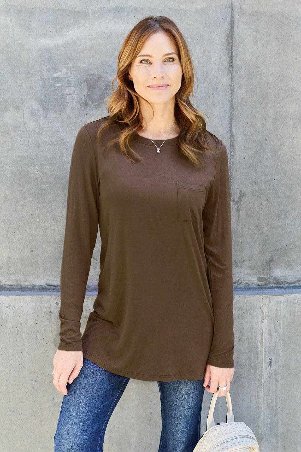 Luxe long sleeve top with pockets