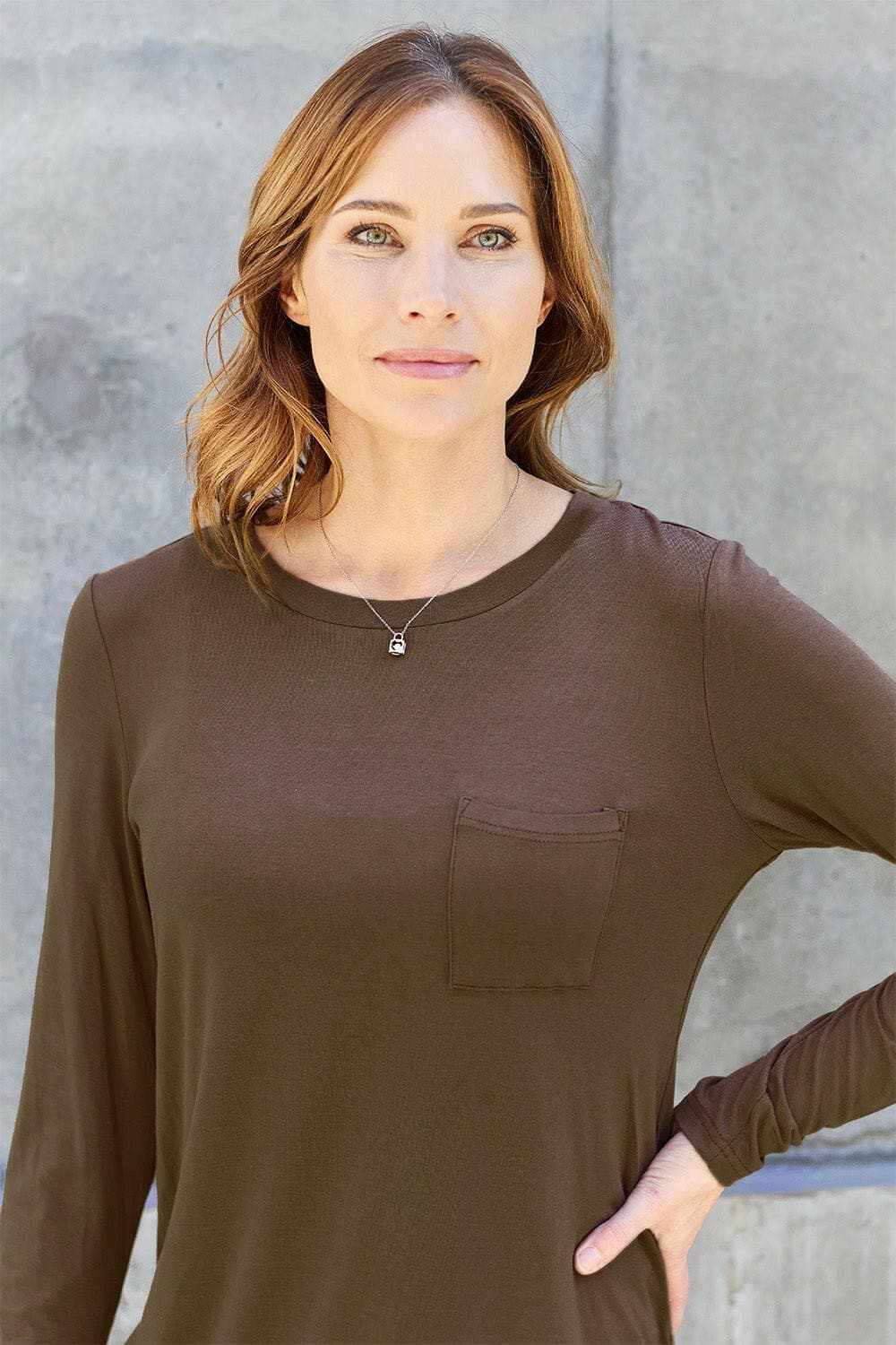 Luxe long sleeve top with pockets