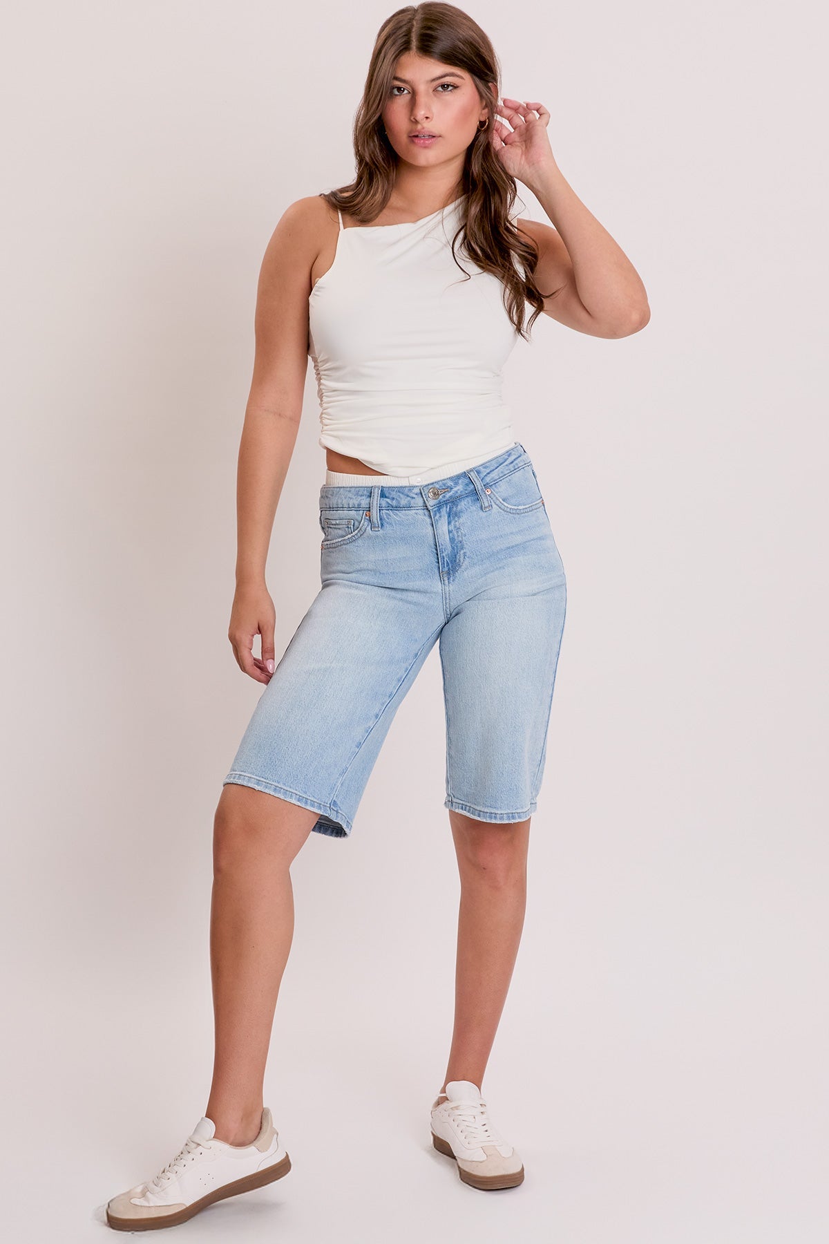 YMI JEANS: Mid-Rise Denim Shorts w/Boxer