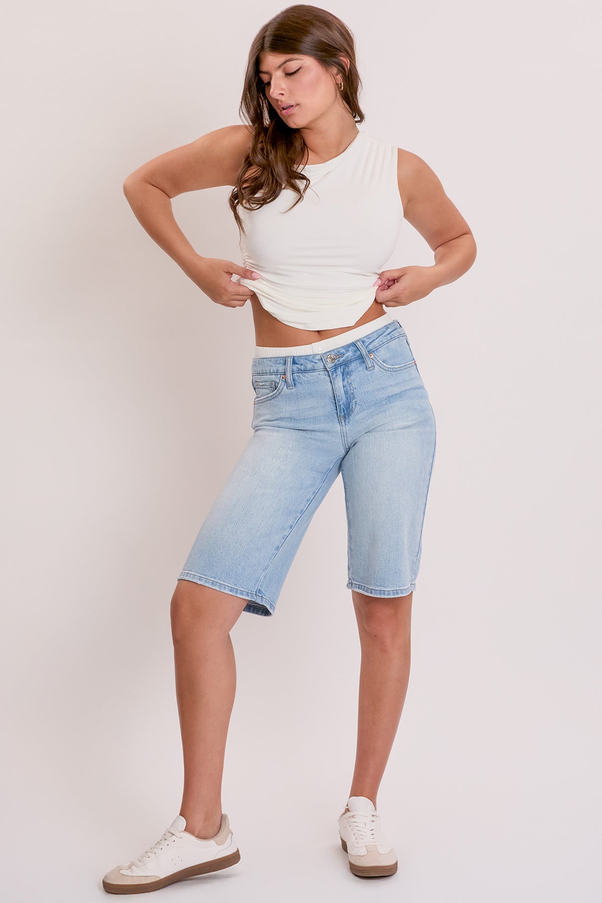 YMI JEANS: Mid-Rise Denim Shorts w/Boxer