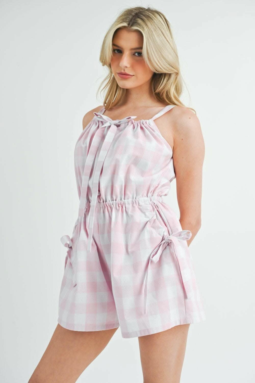 MABLE Plaid Sleeveless Button Down Romper - Love Salve