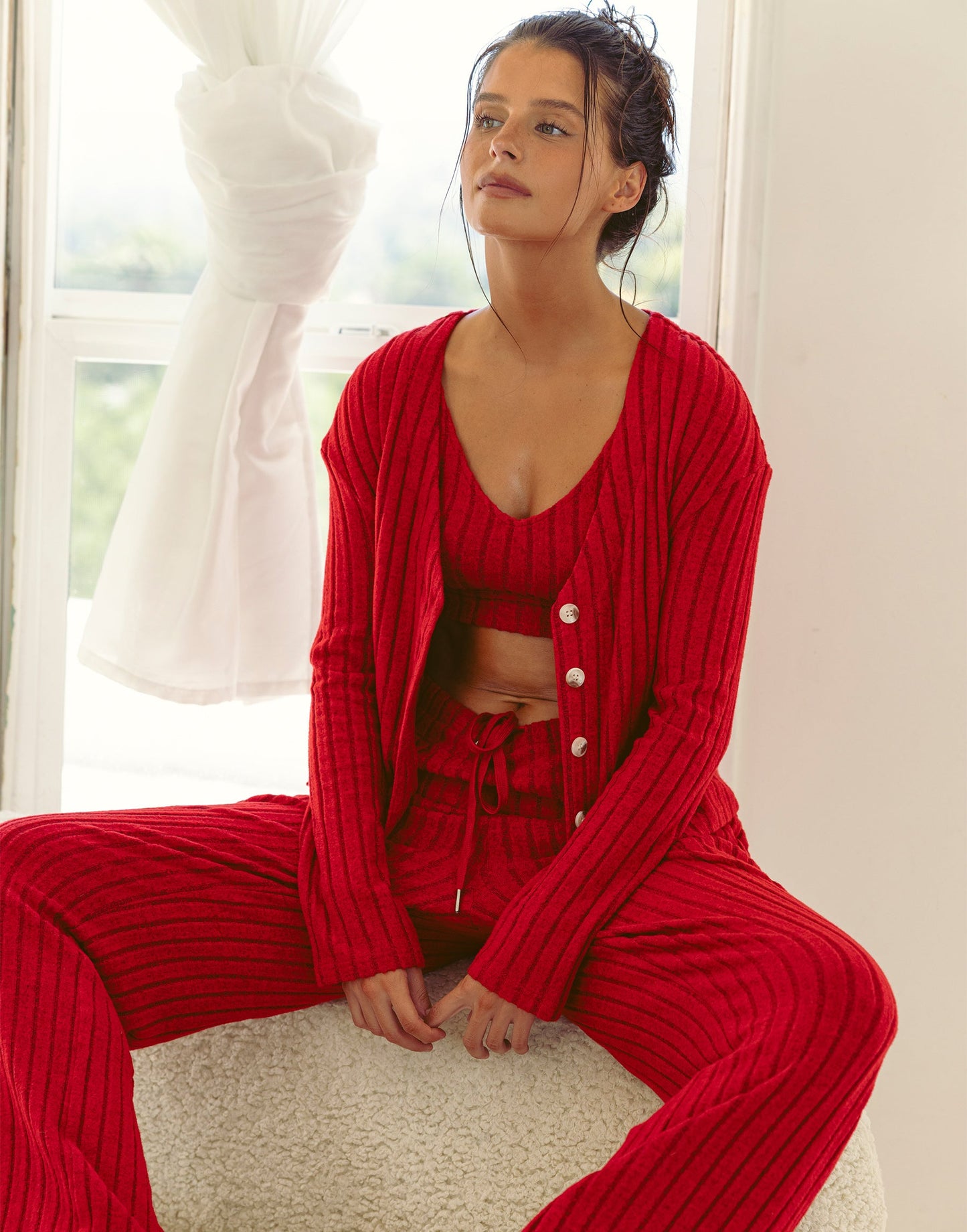 Mai Long Sleeve Cardigan - Red