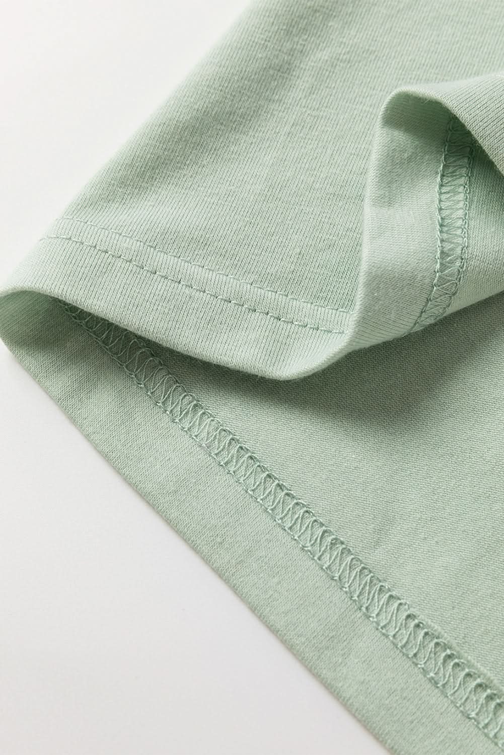 Meadow Mist Green Contrast Printed Bubble Sleeve Henley Loose Top with Slits - Love Salve
