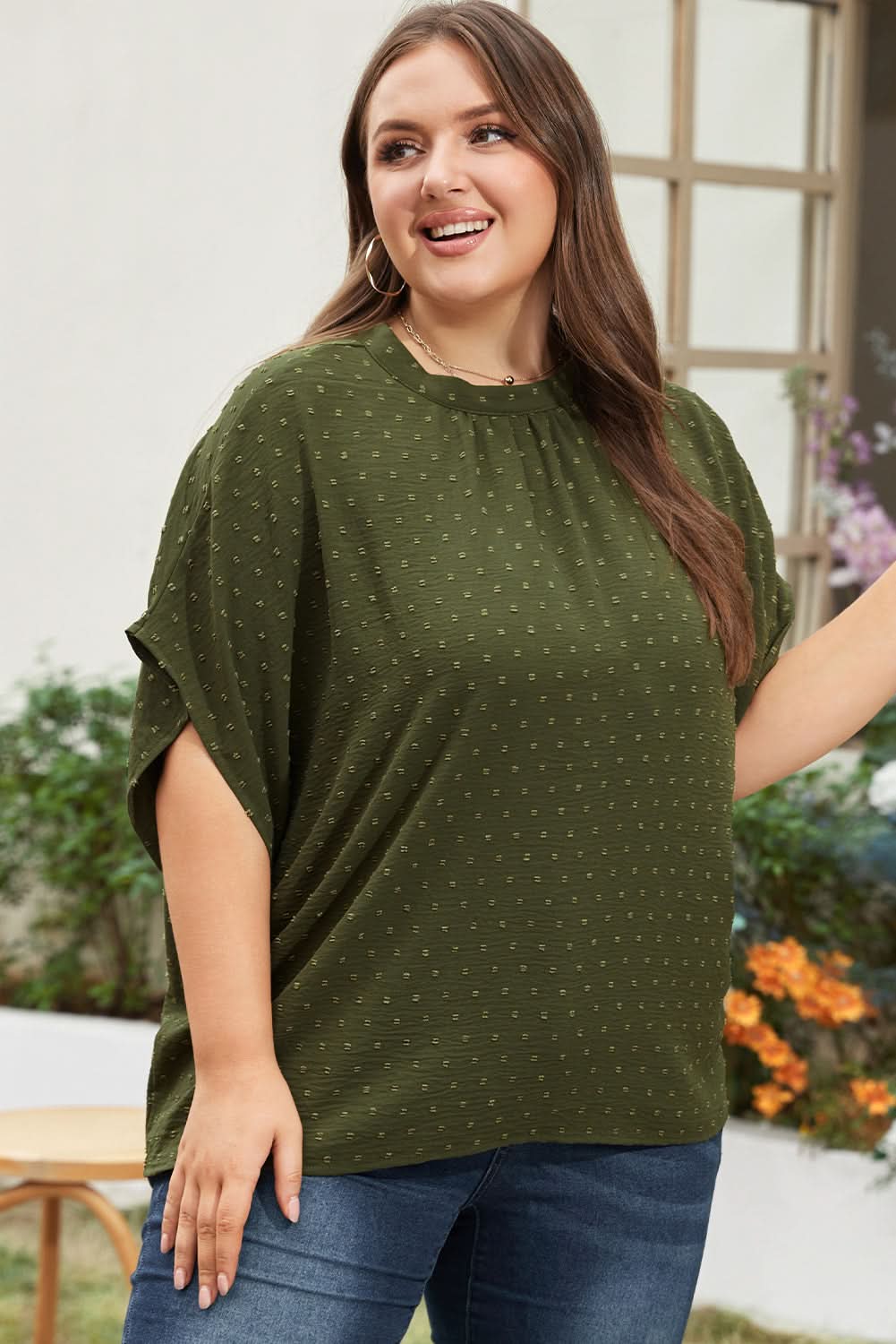 Moss green plus size swiss dot top - Love Salve