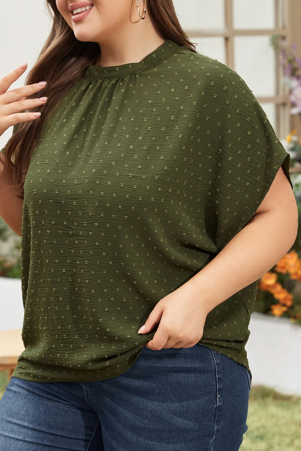 Moss green plus size swiss dot top - Love Salve