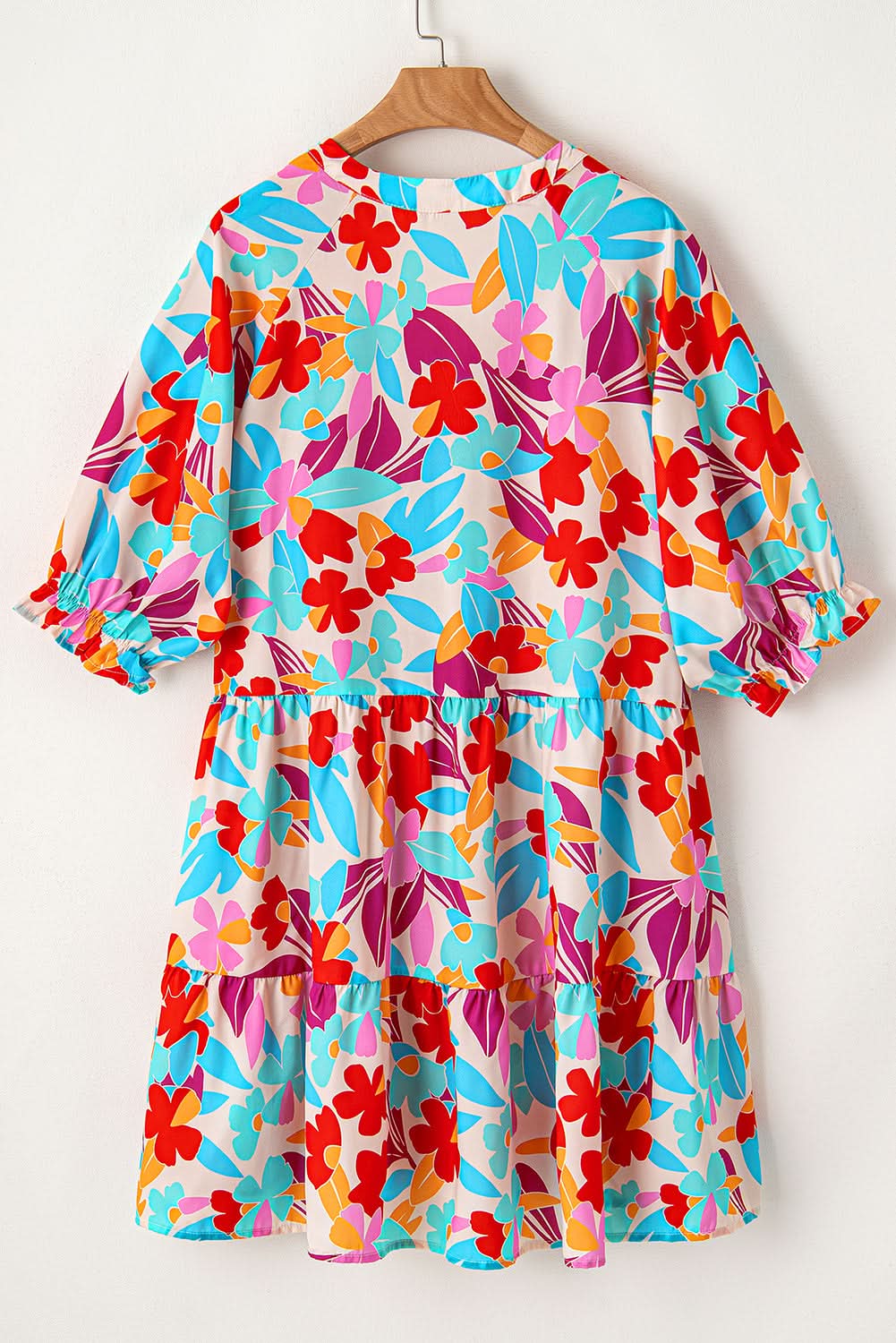Multicolour Floral Tiered V Neck Plus Dress - Love Salve