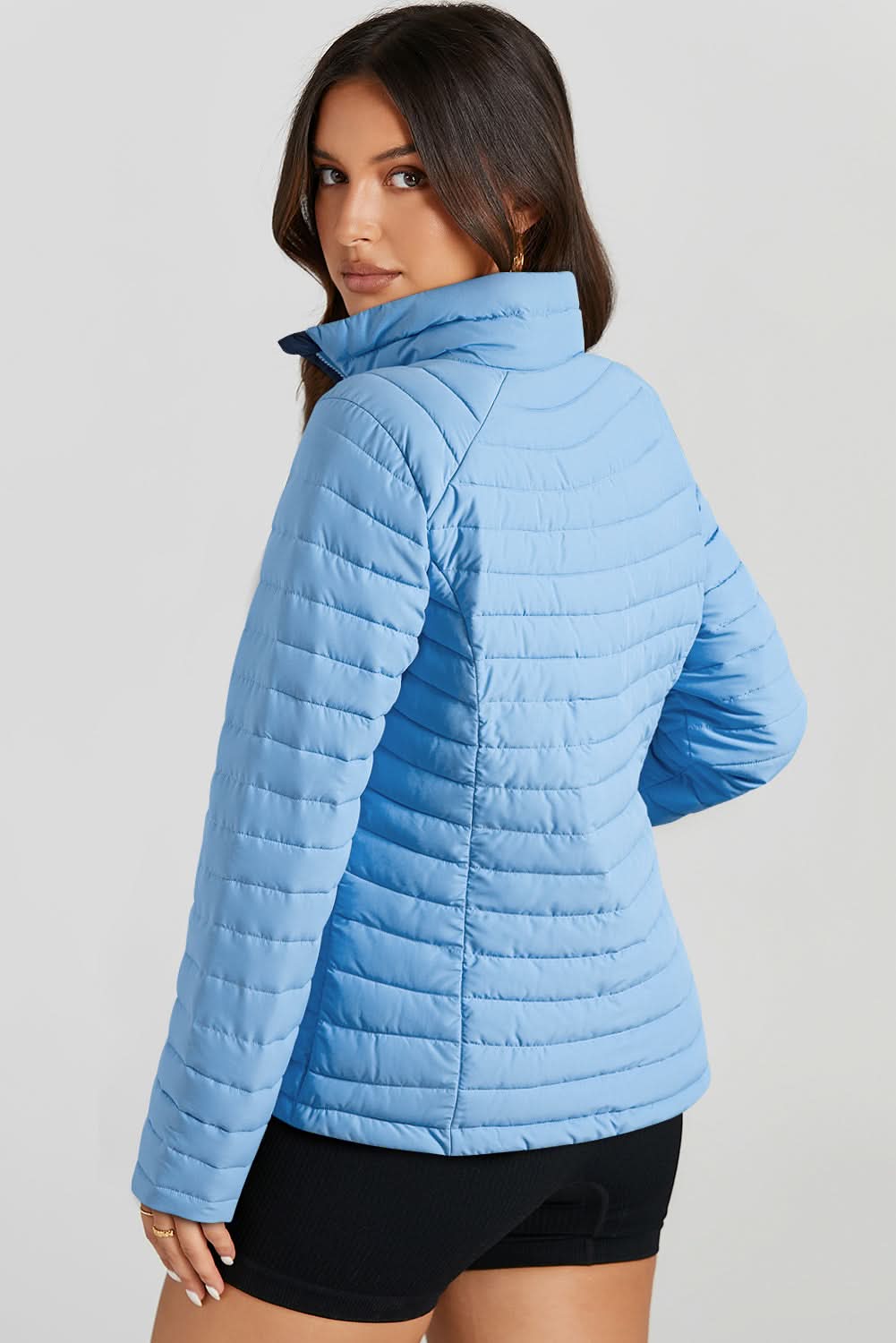 Myosotis Solid Color Quilted Zip-up Puffer Jacket - Love Salve
