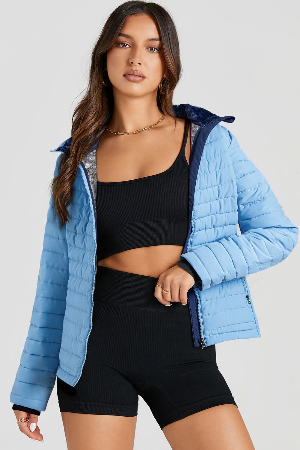 Myosotis Solid Color Quilted Zip-up Puffer Jacket - Love Salve