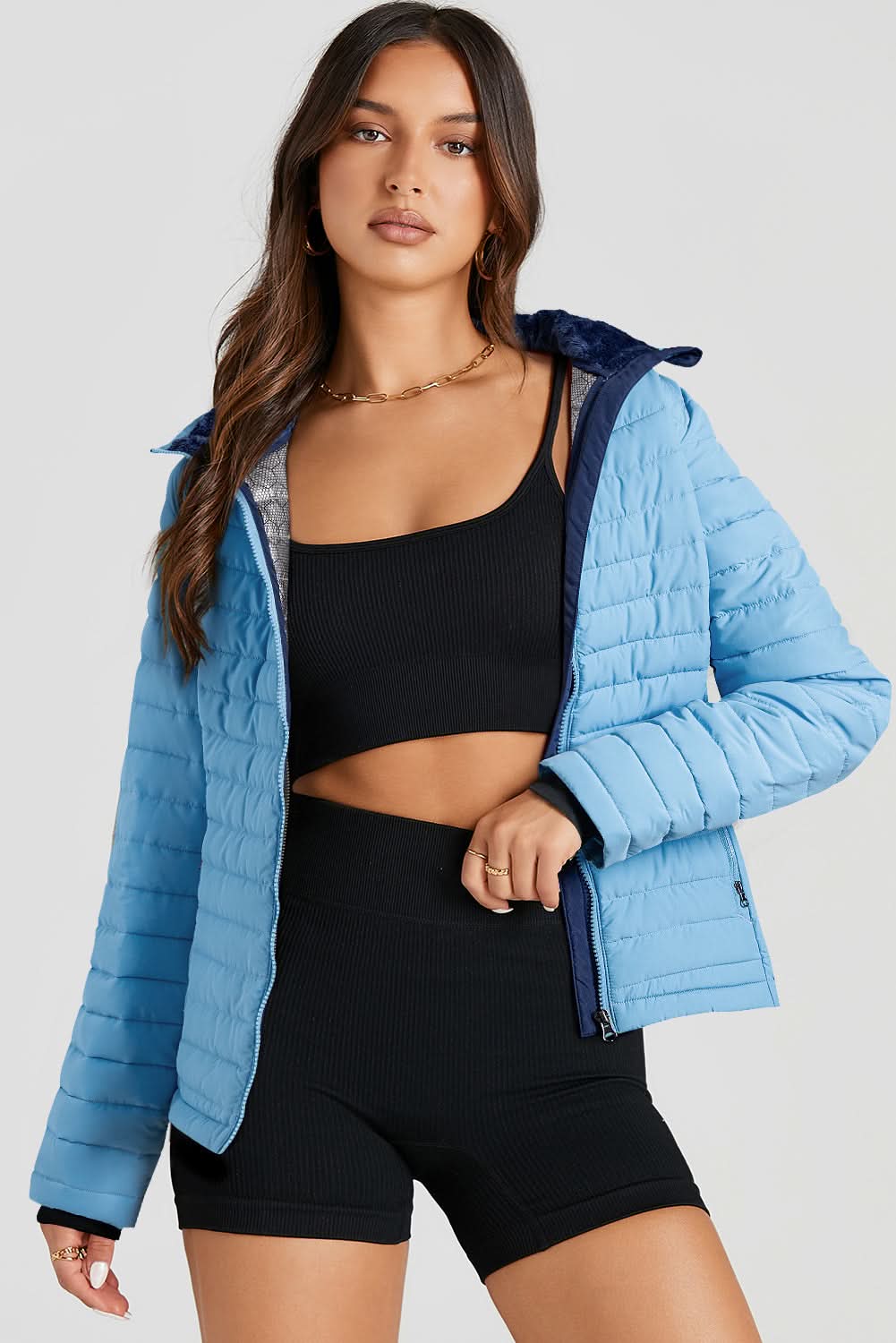 Myosotis Solid Color Quilted Zip-up Puffer Jacket - Love Salve