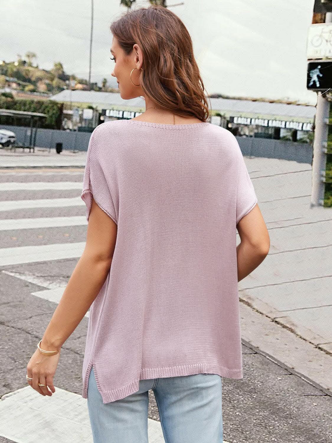 Notched neckline short sleeve top - Love Salve