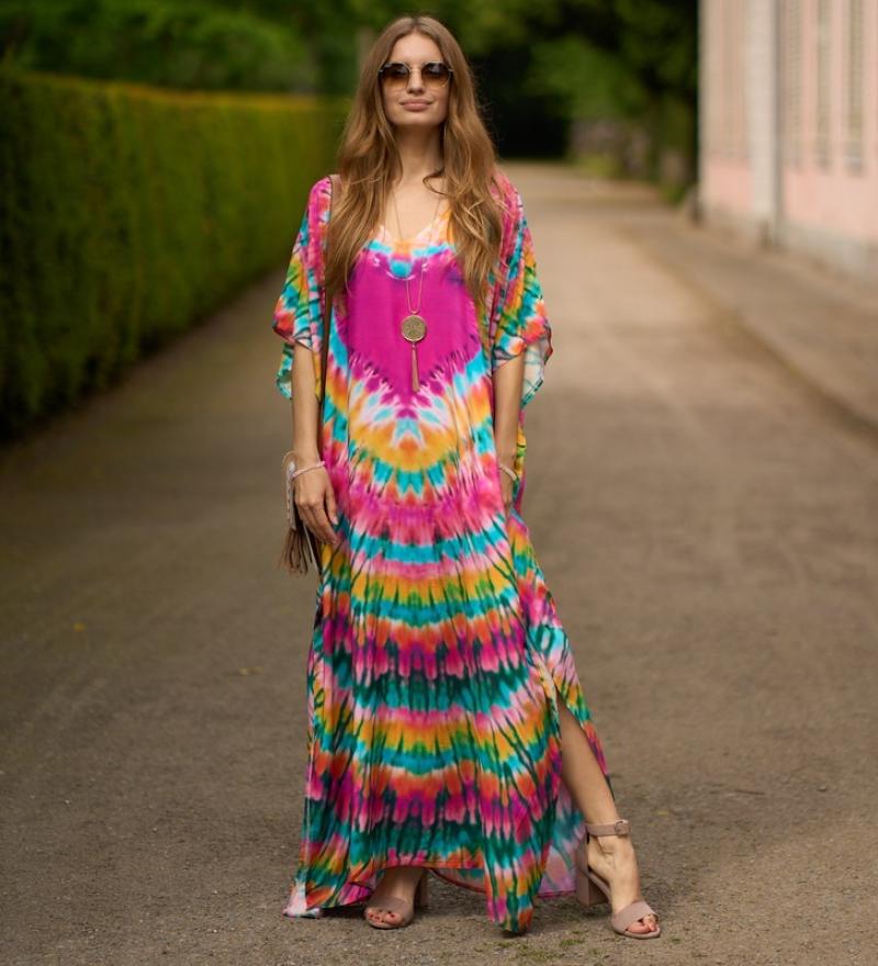 Rayon Positioning Printing Beach Cover up Loose Vacation Dress Beach Cover Up Colors
