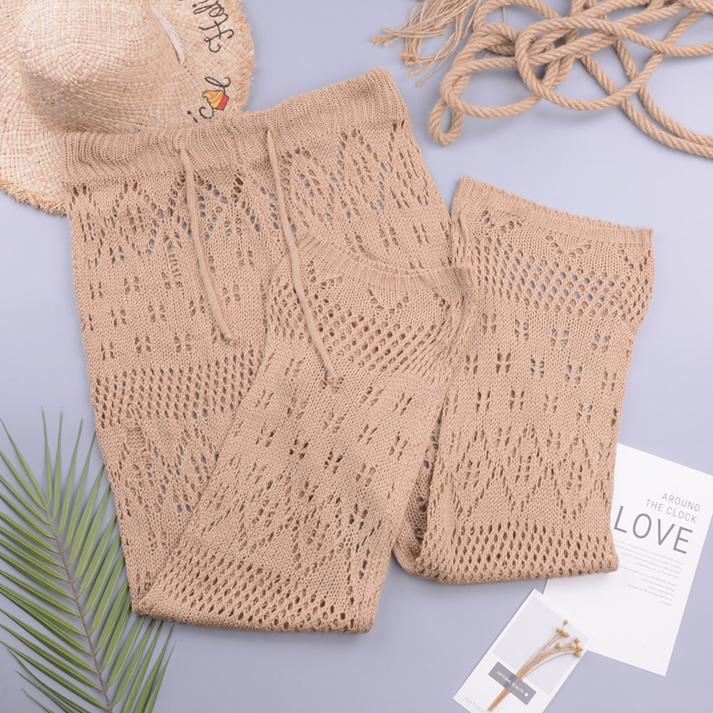 Sexy Women Nightclub Hollow Out Cutout Knitted Trousers Crocheted Beach Pants