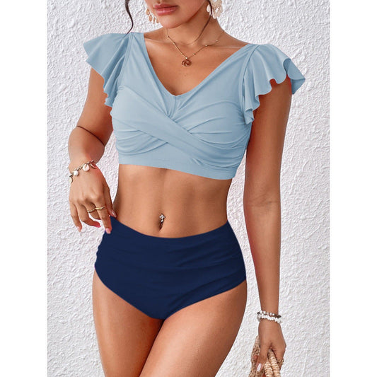Split Swimsuit Slim Fit V Collar Contrast Color Ruffled Stitching Women Swimsuit Bikini Bella Mia