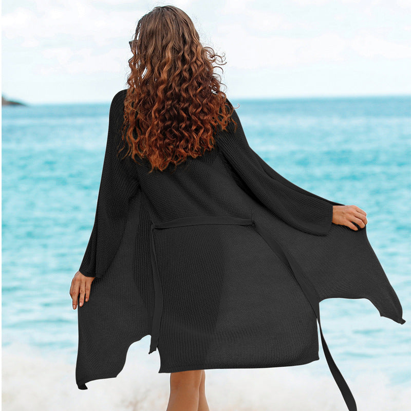 Swimwear Cover up Sun Protection Clothing Sexy Cardigan Mid Length Knitted Outerwear Beach Beach Cover Up Bella Mia