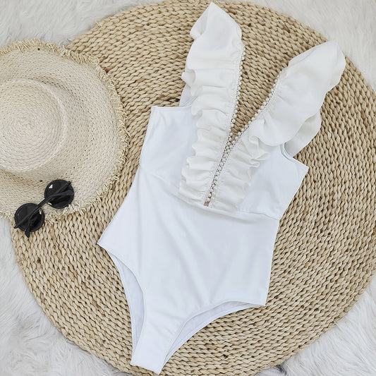 One Piece Solid Color Swimsuit Women Deep V Plunge High Waist One Piece Swimsuit Bella Mia