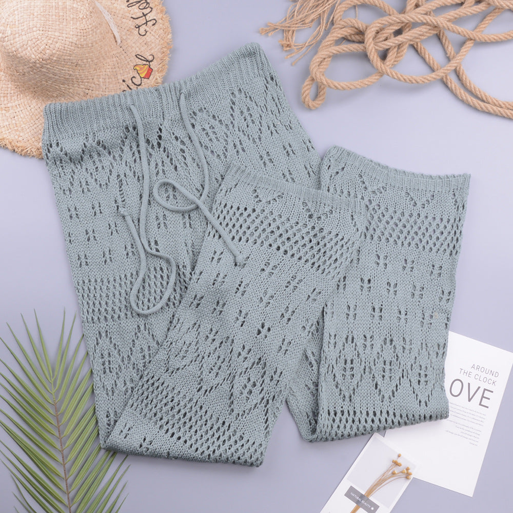 Sexy Women Nightclub Hollow Out Cutout Knitted Trousers Crocheted Beach Pants