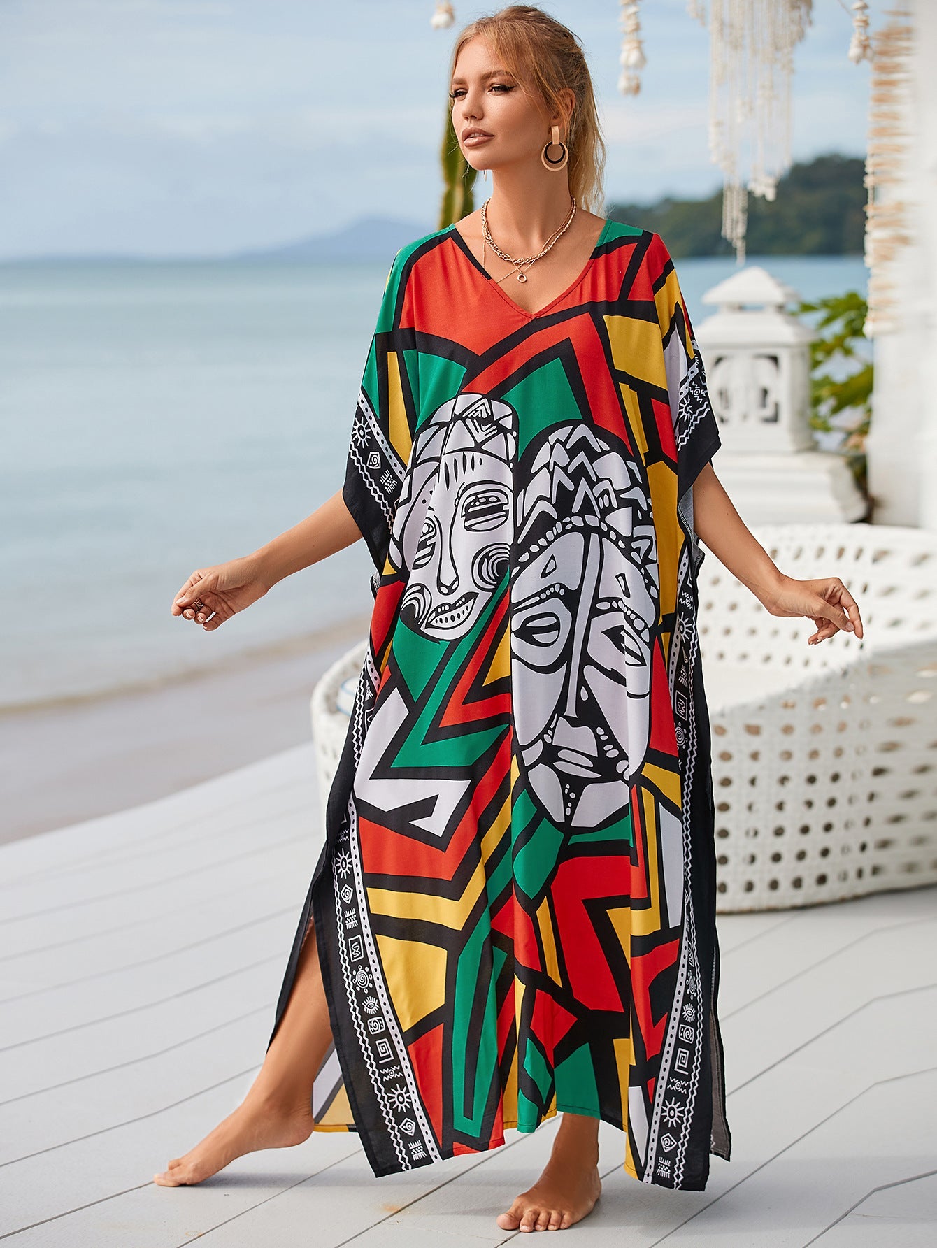 Printed Blouse Holiday Casual Beach Bikini Cover