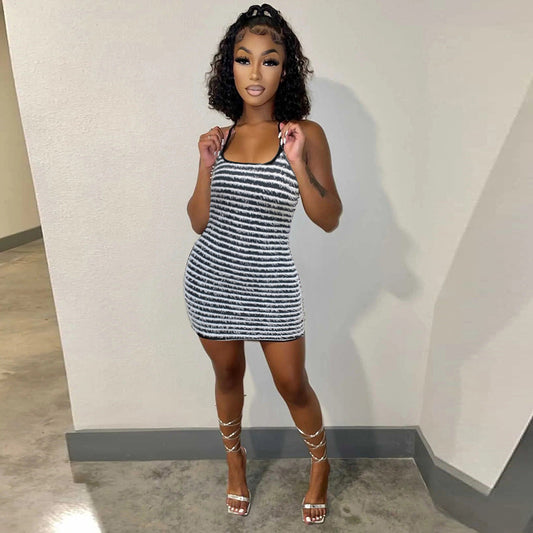 Women Clothing Sexy Slim Strap Contrast Color Sheath Dress Bella Mia